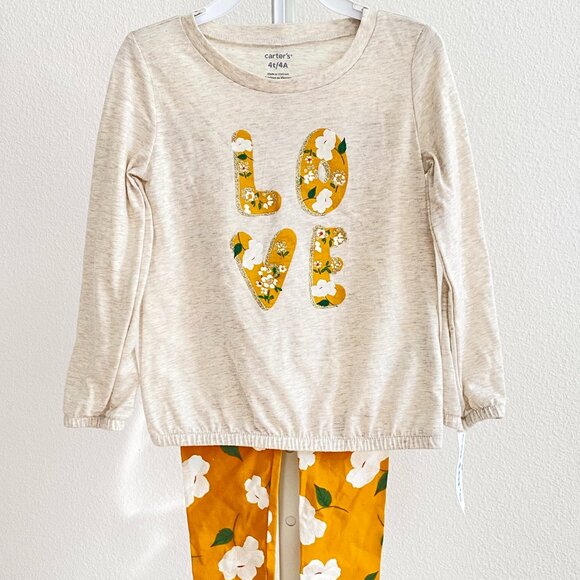 Carter's Toddler Girls Love Graphic Floral Print 2 Piece Pant Set Sz 3T Pull-On - Picture 2 of 3